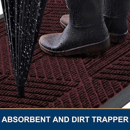 Smiry Front Door Mat Outside Entrance, Heavy Duty Sturdy Natural Rubber Doormat, Trap Dirt and Moisture, Easy Clean Low Profile Mats for Indoor Outdoor Entry, Irregular Triangle (36x24, Dark Red)