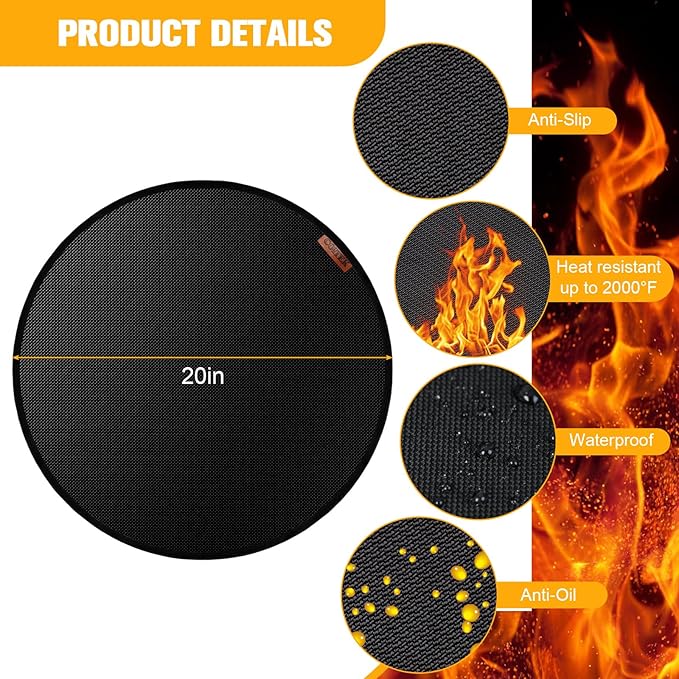 20" Fire Pit Mat for Solo Stove Mesa,Tabletop Fire Pit, Fireproof Mat for Under Fire Pit, Heat Resistant Round Cover for Outdoor BBQ, Reusable Waterproof Pad, Non-Slip for Table Top Protection