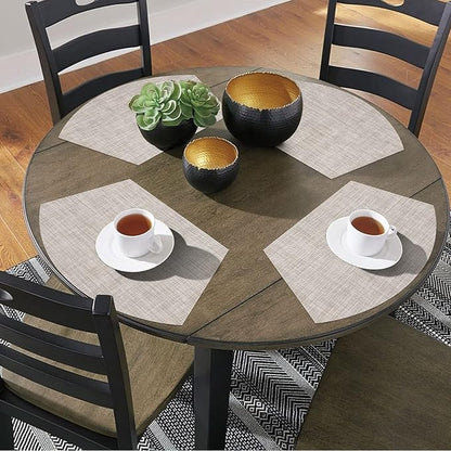 SHACOS Small Round Table Placemats Wedge Shaped Placemats Set of 4 Heat Resistant Wipe Clean Indoor Outdoor (4, Beige White Black)