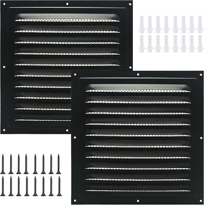 2pcs Attic Vent Soffit Vent Aluminum Wall Vent Metal Shed Vent Square Vent Louver Vent Grille with Built-in Insect Screen for Exterior Door House Attic Garage Ceiling (Black 12" x 12"-2 Pack)