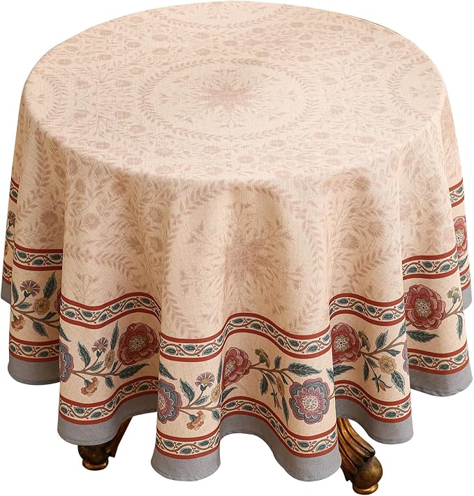Designer Vintage Linen Small Round Tablecloth,Indian Floral Wrinkle Free Soft Tablecloths,Decor Table Cover for Kitchen,Dining,Thanksgiving,Christmas,Diameter 55"-Flowershadow E