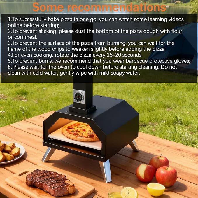 Christmas Gifts Pizza Oven Outdoor 12" Portable Pellet Pizza Stove Wood Fired Stainless Steel Pizza Maker for Backyard or Outside Camping With a Thermometer,a Carry Bag and a Cutter