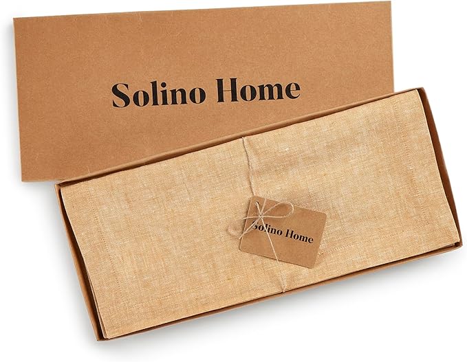 Solino Home Linen Table Runner 72 Inches Long - Athena, 100% Pure Linen Golden Nugget Dining Table Runner 14 x 72 Inch for Spring, Easter