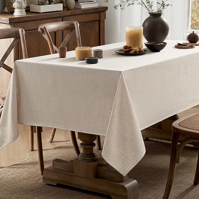 MIULEE Grayish White Linen Polyester Tablecloth 60x84 Inch Spring Rectangle Table Cloth Waterproof,Stain Resistant & Wrinkle Resistant for Dining Party Wedding
