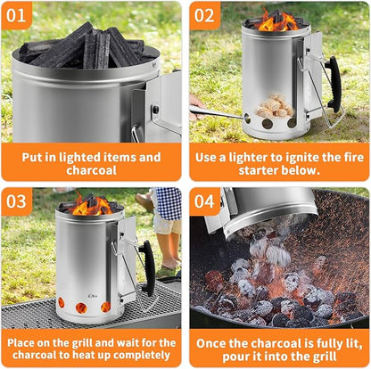 7.5X12inch XL Charcoal Chimney Starter with Electroplated Handle, Durable Fire Starter with Large Capacity Rapidfire Chimney Starter, Tilted Handle Design for Safe