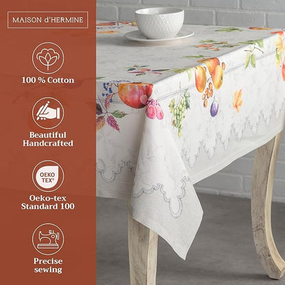 Maison d' Hermine Table Cloth Rectangle Table 100% Cotton 54 x 72 Inches Fall Tablecloth Reusable Everyday Use for Thanksgiving Christmas Decorations Dining Farmhouse Party (Fruit D'Hiver)