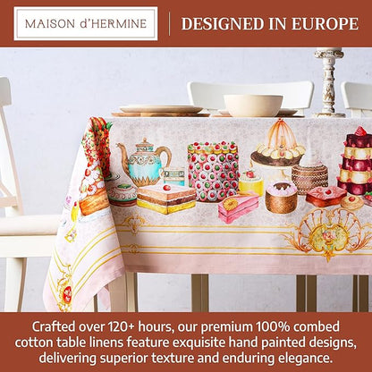 Maison d' Hermine Premium Table Cloth Rectangle Table 100% Combed Cotton 108 x 70 Inches Tablecloth Reusable Decorative for Dining Room, Farmhouse, Home, Party, Festive & Wedding - Pastries
