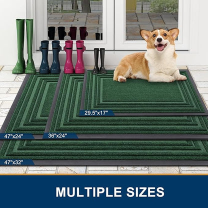 Buganda Front Door Mat Indoor Outdoor Entrance, Non-Slip Natural Rubber Doormats, Easy Clean, Low Profile, Dirt Trapper Entryway Floor Mats for Outside, Garages and Patios, 36x24, Green