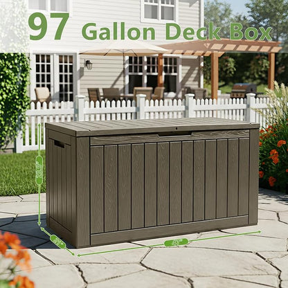 97 Gallon Waterproof Large Resin Deck Box, Lockable Large Outdoor Storage Box - Image 2