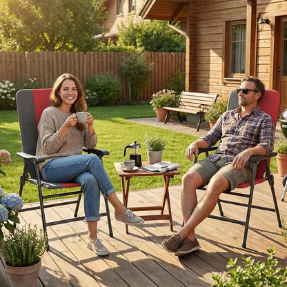 Outsunny Folding Patio Chairs Set of 2 Padded High Back Armrests Red | Folding - Image 8