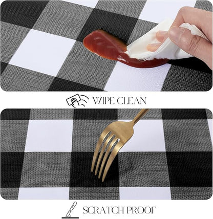 MOSAYT Rectangle Vinyl Tablecloth, 100% Waterproof Buffalo Gingham Plastic Table Cloth, Heavy Duty Wipeable Table Covers for Picnic, Outdoor, Camping - 54 x 54, Black