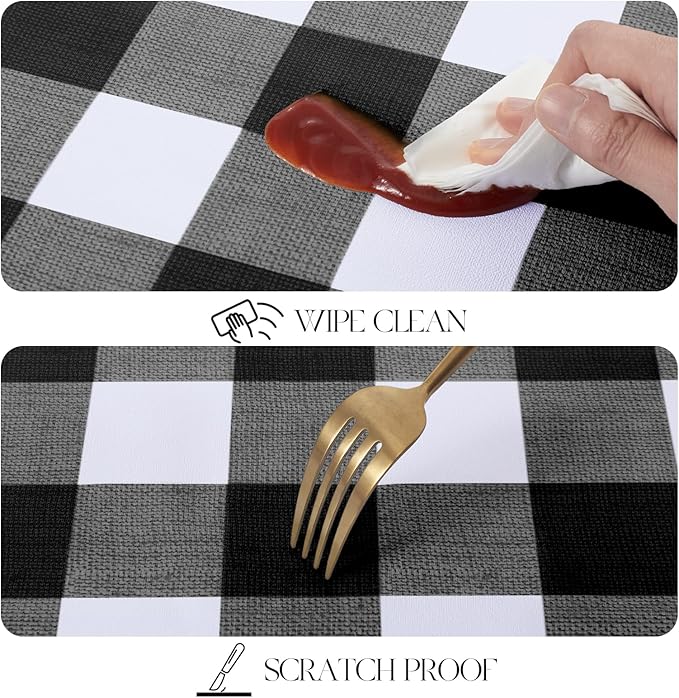 MOSAYT Rectangle Vinyl Tablecloth, 100% Waterproof Buffalo Gingham Plastic Table Cloth, Heavy Duty Wipeable Table Covers for Picnic, Outdoor, Camping - 54 x 108, Black