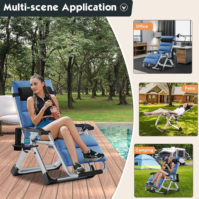 MOPHOTO Zero Gravity Chair, Outdoor Padded Lounge Chair - Image 5