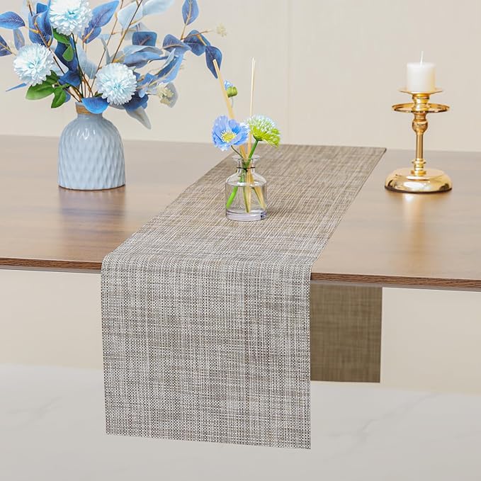 Myir JUN Table Runner, Vinyl Table Runner Indoor 72 Inch Long Arbitrarily Cropped Runner for Table Heatproof for Home Party (Caramel, 12 x 72 inch)