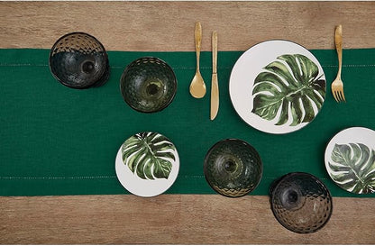 Solino Home Linen Table Runner 108 Inches Long - 100% Pure Linen Rainforest Green Table Runner 14 x 108 Inch for St Patricks Day - Classic Hemstitch