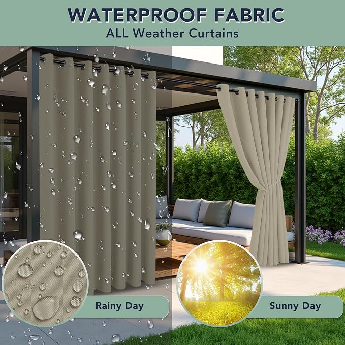 Patio Curtains Outdoor Waterproof, Privacy Drapes | Weatherproof & Sun Blocking - Image 2
