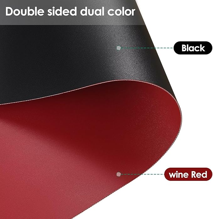 Leather Table Cover,1.8mm Thick,12x84 Inch Desk Cover,Dresser Cover Top,Dresser Protector Top,Dresser Cover,End Table Cover.(Black+Wine Red,12x84)