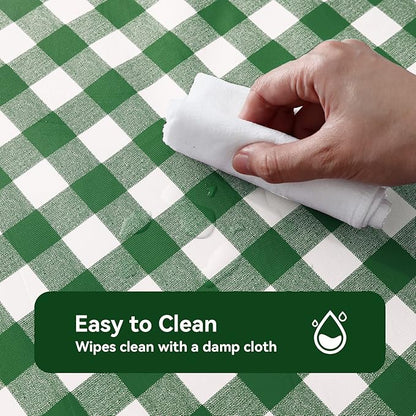 Romanstile Rectangle Vinyl Tablecloth, 100% Waterproof Buffalo Gingham Plastic Table Cloth, Heavy Duty Wipeable Checkered Table Covers for Outdoor, Camping, Picnic, Patio - 54 x 120, Green and White