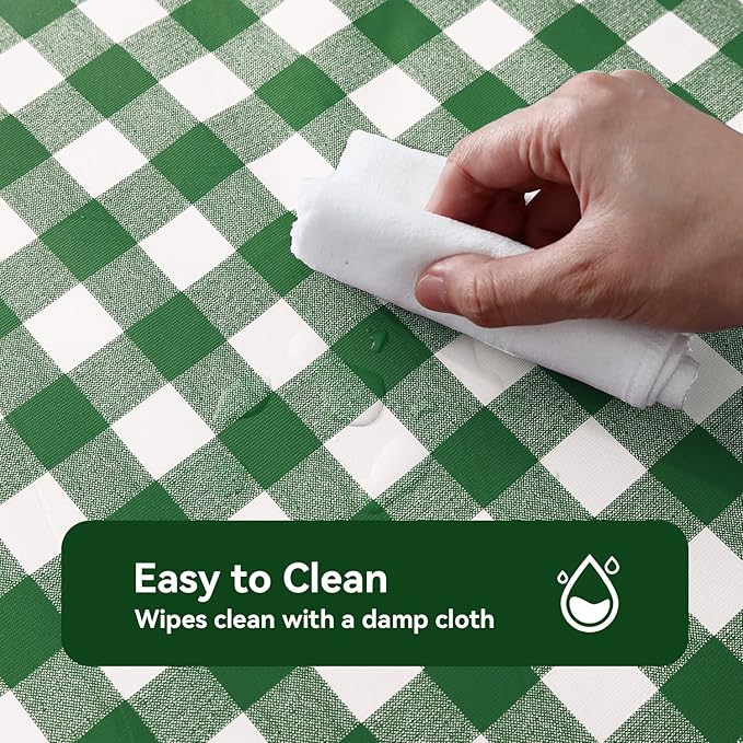 Romanstile Rectangle Vinyl Tablecloth, 100% Waterproof Buffalo Gingham Plastic Table Cloth, Heavy Duty Wipeable Checkered Table Covers for Outdoor, Camping, Picnic, Patio - 60 x 102, Green and White