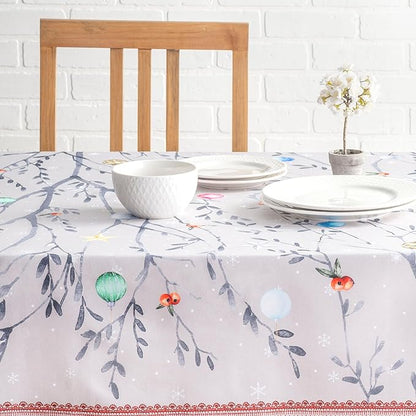 Maison d' Hermine Table Cloth Rectangle Table 100% Cotton 70 x 108 Inches Fall Tablecloth Reusable Everyday Use for Thanksgiving Christmas Decorations Dining Farmhouse Party (Fairy Christmas)