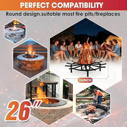 Fire Pit Grate & Fireplace Grate, Heavy Duty Heat Resistant Campfire Grill for Campfires and Outdoor fire pits(Black, 26 in)
