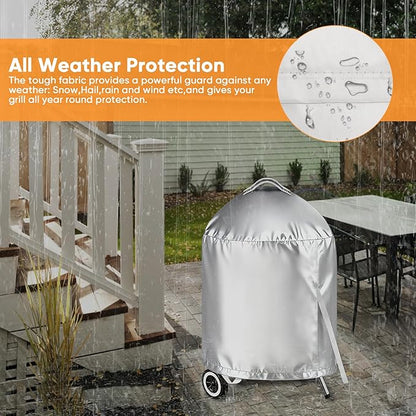 iCOVER Grill Cover for Weber 22 Inch Charcoal Kettle- Heavy Duty Waterproof BBQ Cover for Weber Char-Broil 22 Inch Charcoal Kettle Grills, Silver