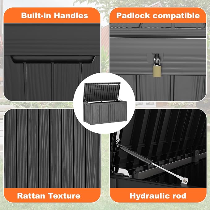 180 Gallon Outdoor Deck Box, Lockable Waterproof Outdoor Storage Boxes - Image 3