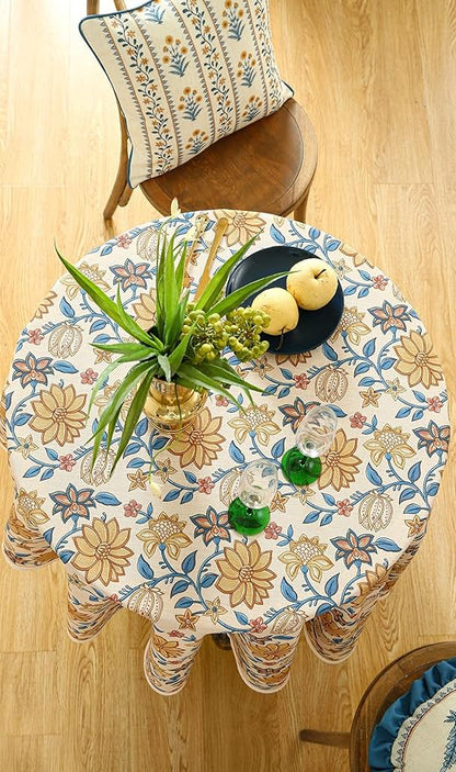 ISAENNE Designer Bohemian Floral Small Round Tablecloth,Linen Colorful Table Cloth,Wrinkle Resistant Decor Tablecloths for Dining Thanksgiving Kitchen Party Christmas,Diameter 55"-Estevan B