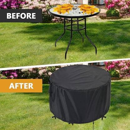 Kingling Patio Furniture Covers Waterproof, Round Patio Table Cover 90 inch Upgrade Heavy Duty Outdoor Table Cover for Dining & Coffee Table Chair Set, Firepit Table All Weather Resistant-90''D x43''H