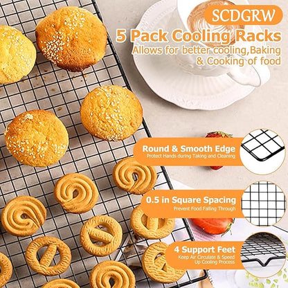 2PCS Cooling Racks for Baking and Cooking - 10"x16" Stainless Steel Wire Racks, Oven Safe & Dishwasher Safe, Heavy Duty Cooling Racks for Cookies, Cakes, Roasts & More