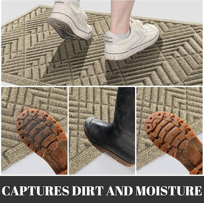 Yimobra Large Door Mat 36x24, All-Season Waterproof Outdoor Mats for Front Door Entrance with Drainage Holes, Heavy Duty Non-Slip Doormat for Garage Patio Entryway Indoor, Beige