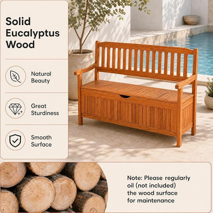 Tangkula Outdoor Wood Storage Bench Deck Box, Entryway Porch Storage Bench - Image 6