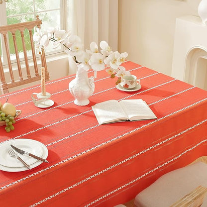 Chassic Farmhouse Style Linen tablecloths, Wrinkle Resistant Washable Dining Room Table Cloths for Small Rectangle Tables - 54 x 72 inches, Hemstitch Maple Orange