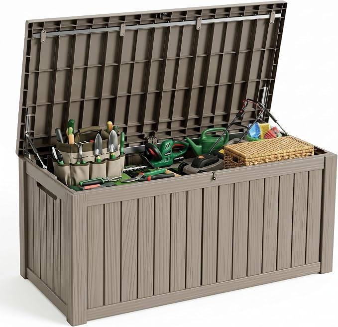 180 Gallon Resin Deck Box, Waterproof Lockable Outdoor Storage Box Container by MAIUSCOLI