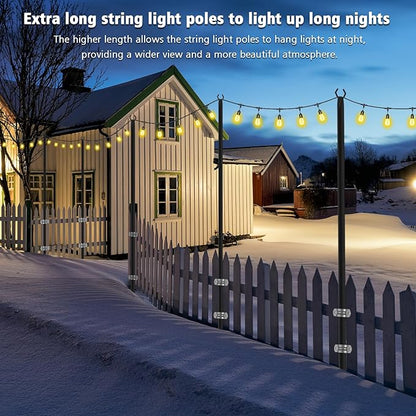 6 Pack String Light Poles,Metal Poles for Hanging Outdoor Light Strings,7 Pack 10 FT Light Poles Stand for Outside Garden,Patio,Wedding,Backyard,Deck,Party