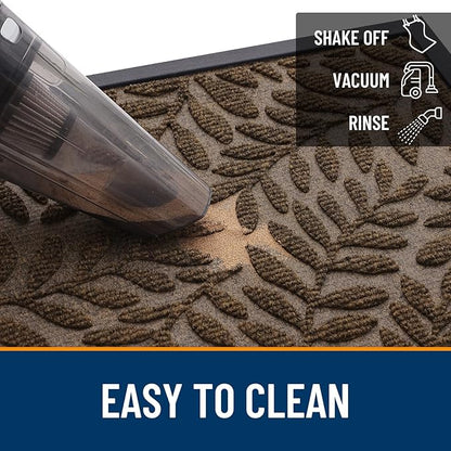 OLANLY Door Mat Indoor Outdoor Entrance, 29.5x17, Waterproof All-Weather All-Season Doormat, Sturdy Natural Rubber, Stain and Fade Resistant, Low Profile, Easy Clean Patio Entryway Mat, Medium Brown