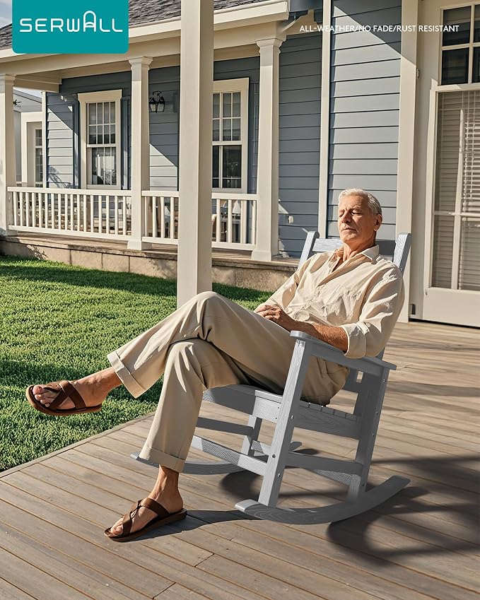 SERWALL Outdoor Rocking Chair for Adults, Sliver Gray | 21.1" Widened Seat adds - Image 7