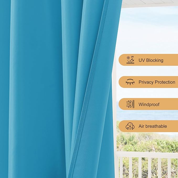 HolidayIdeas Outdoor Patio Curtains Waterproof with Rod Pocket 6 Pcs 54x95 Inch- Protect Privacy & Weatherproof Balcony Outdoor Curtains for Apartments,Porch, Gazebo, Pergola,Teal