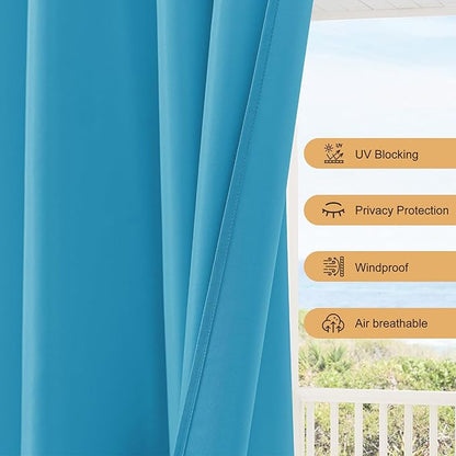 HolidayIdeas Outdoor Patio Curtains Waterproof with Rod Pocket 4 Pcs 54x84 Inch- Protect Privacy & Weatherproof Balcony Outdoor Curtains for Apartments, Gazebo, Pergola, Sliding Glass Door, Teal