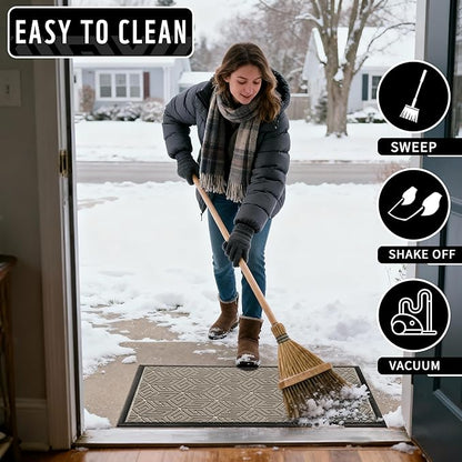 Yimobra Doormat Outdoor Entrance 29.5x17, All-Weather Waterproof Outdoor Mats for Front Door, Non Slip Welcome Door Mat for Patio Proch Outside Entryway Indoor, Pale Khaki
