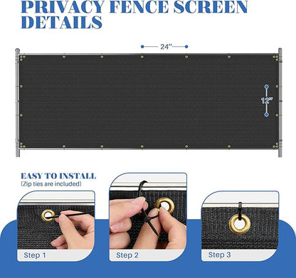 ECOOPTS 8'x7' Privacy Fence Screen Windscreen with Copper Grommets, Fit for Commercial Fence and Residential Garden Outdoor 90% UV Blockage, Cable Zip Ties Included (Black)