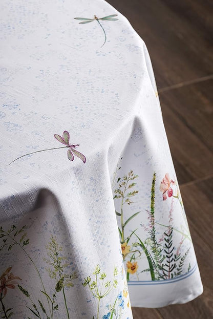 Maison d' Hermine Table Cloth Round Table 100% Cotton 69 Inches Tablecloth Reusable Decorative Everyday Use for Dining Room, Farmhouse, Home, Party, Festive & Wedding Spring Summer - Fleurs De Mai