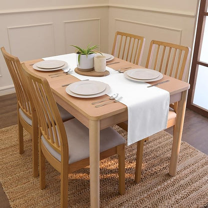 Encasa XO Table Runner 13"x91" Long | Cotton Canvas Fabric | White Solid Color | Machine Washable & Durable