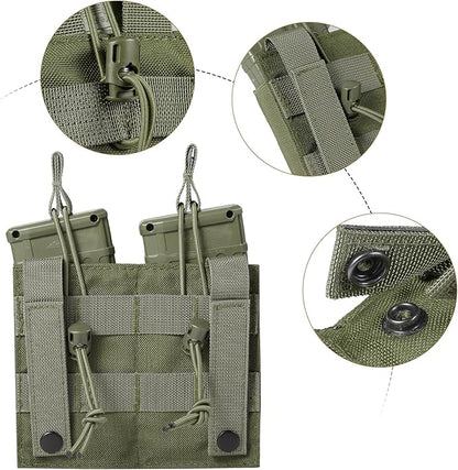 Open-Top Single/Double/Triple Molle Mag Pouch for 5.56mm M4 M16 AK AR Glock M1911 9mm Elastic Rifle Magazines Pistol Mag Pouches Holder Carrier with USA Flag Patch