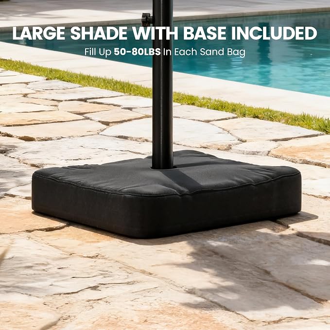 10FT Patio Umbrella with Solar Lights and Base - Image 3