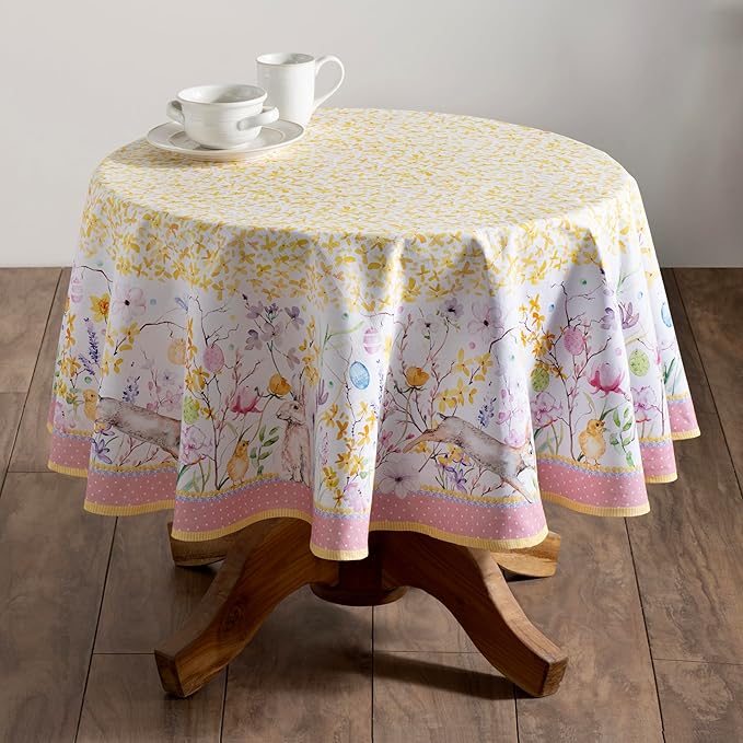 Maison d' Hermine Table Cloth Round Table 100% Cotton 69 Inches Tablecloth Reusable Decorative Everyday Use for Dining Room, Farmhouse, Home, Party, Festive & Wedding Spring Summer - Easter Zest