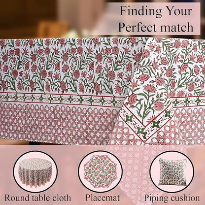 CPC Tablecloth 100% Cotton 70x108 Inch Indian Block Print Rectangle Table Cover, Gray Table Cloth for Weddings, Spring/Summer, Barbeque - Red Garnet
