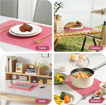 Placemats Set of 6，Christmas Decoration Non-Slip PVC Weave Table Mats Easy to Clean，Heat Resistant Place Mats for Kitchen Dining Table Decoration Indoor Outdoor，Red