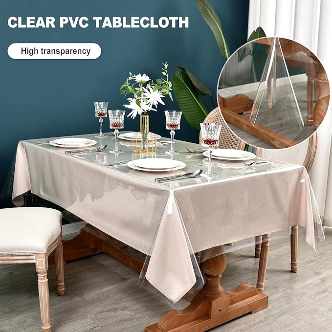 Nasitos 2 Pack Vinyl Outdoor Plastic Table Cloths Rectangle 60x120 Inch, Clear-Waterproof PVC Oil Spill-Proof Clear Tablecloth Protector Rectangular for Kitchen, Parties, Holidays and Special Events