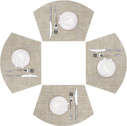 SHACOS Wedge Placemats Set of 4 for Small Round Table Woven Vinyl Table Placemats Wipe Clean CircleTable Mats Indoor Outdoor, Beige